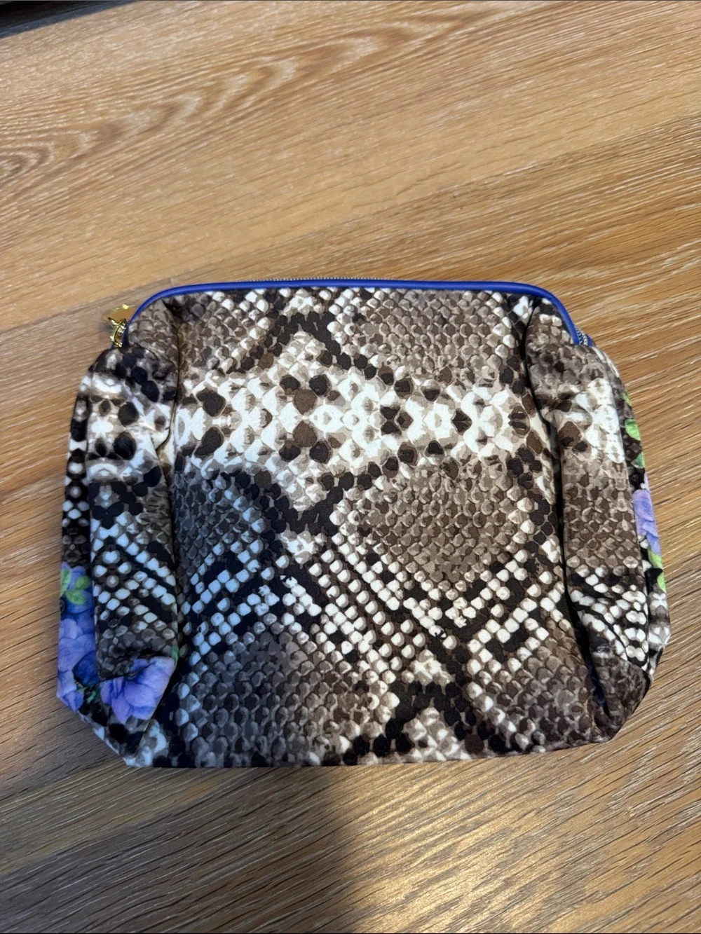 Floral Butterfly Snake-Print Pouch in Blue and Green